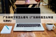 广东麻将下家怎么看马（广东麻将是怎么知道马牌的）